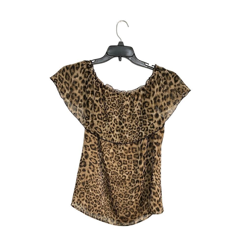 NWT White House Black Market Top Leopard Off-The-Shoulder Capelet Medium Sheer - Picture 3 of 6